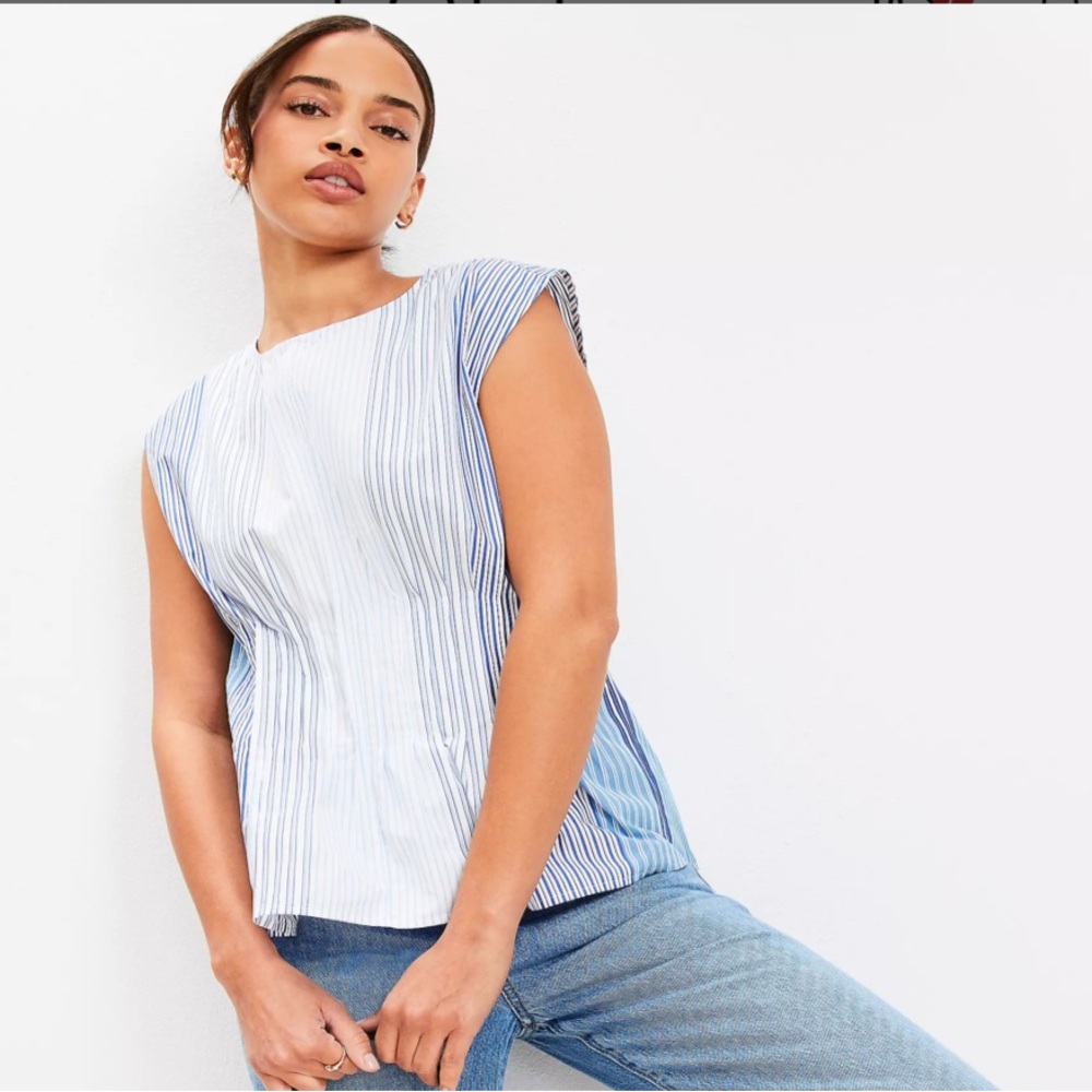 NWT Loft Striped Sleeveless Peplum Top - Blue and White, size XL